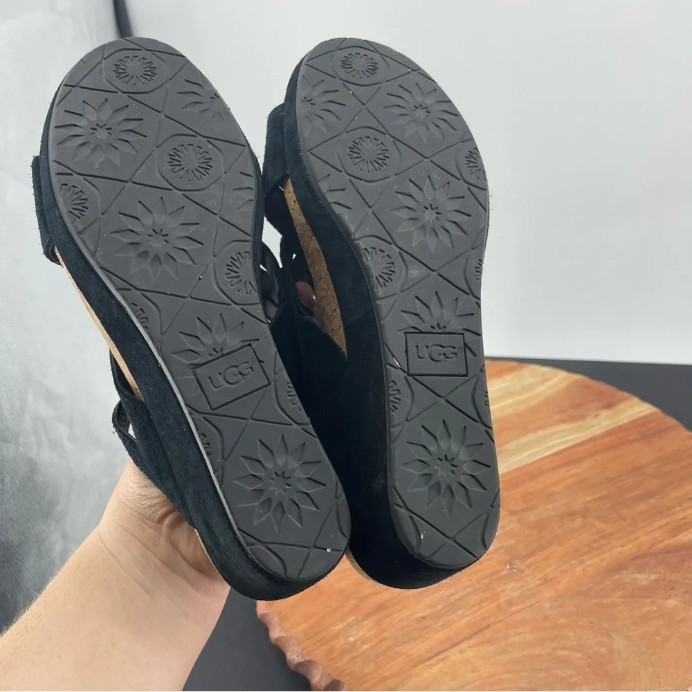 Ugg Australia Lilah wedge woven Sandals black suede Sz‎ 8 1019976